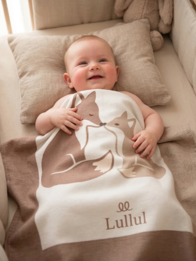 fox blanket with baby