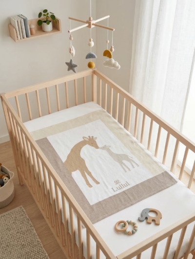 giraffe blanket on bed
