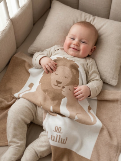 lion blanket with baby