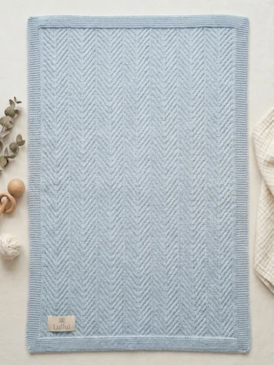 Lullul Essentials - 100% Organic Cotton Cloud Blue Knit Baby Blanket